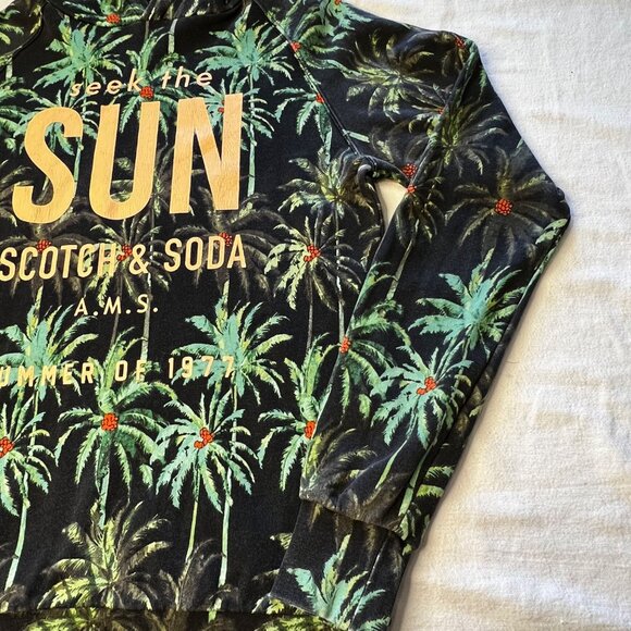 Scotch & Soda All Over Palm Tree Print French Terry Pullover Green Hoodie (M) - Picture 7 of 16